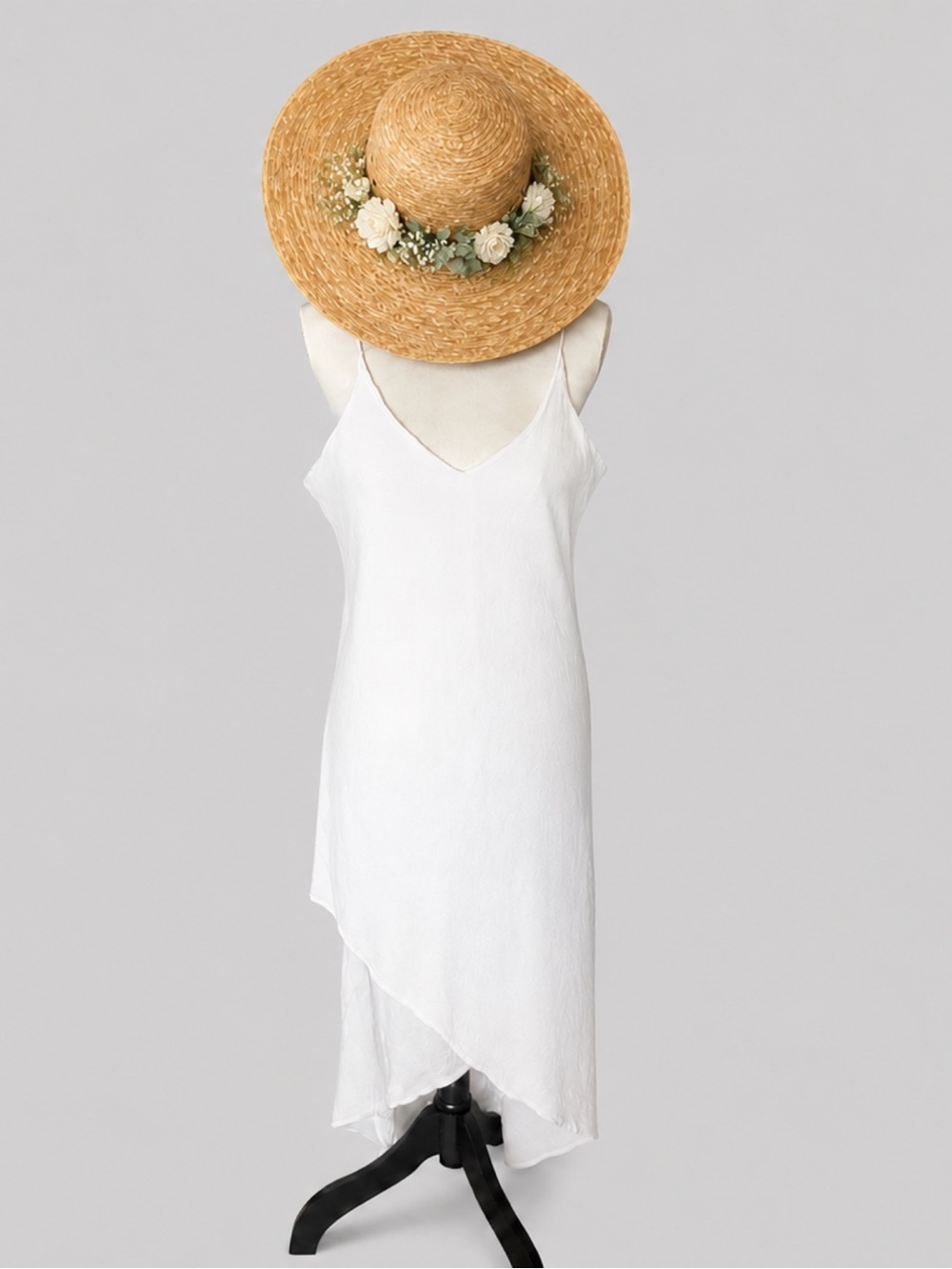Asymmetrical White Slip Dress with V-Neck